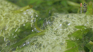 艾草葉放入煮沸的水中，加點食用堿，待變成深綠色時撈出，放入冰水中，瀝干備用。